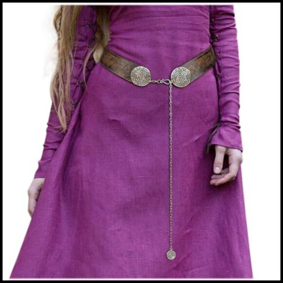 Vintage Medieval Faux Leather Belt Chain Clasp Renaissance LARP Costume main image 5